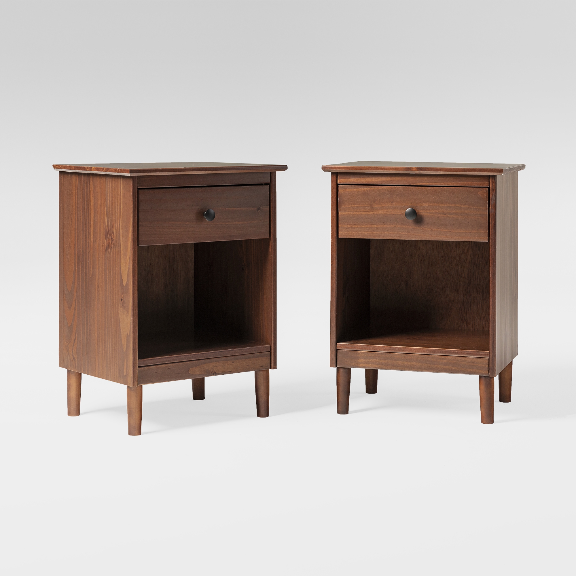 2 Piece, 1 Drawer Solid Wood Nightstands - Walnut - Image 0