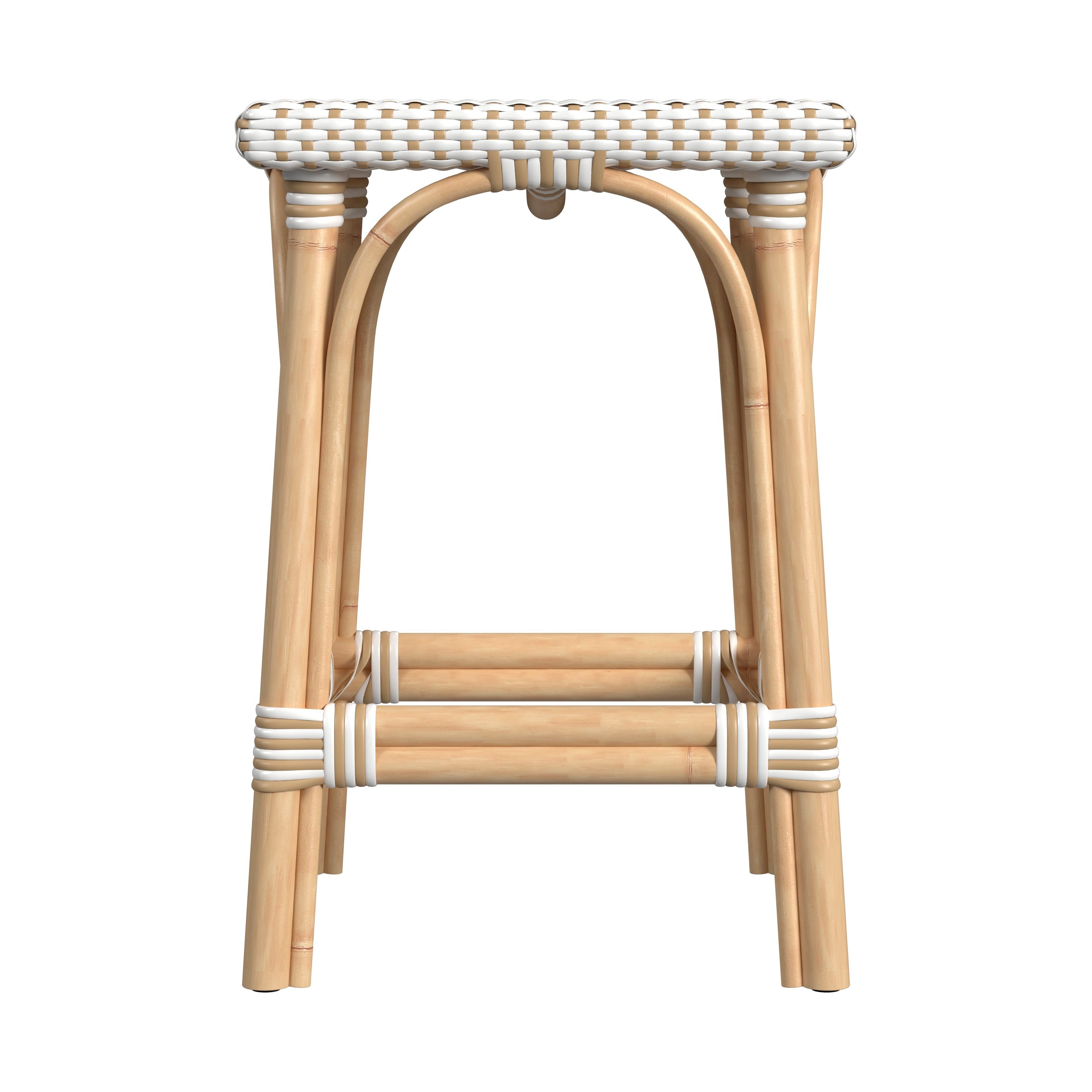 Riviera White/Tan Dot / Natural Rattan Frame Counter Stool - Image 2