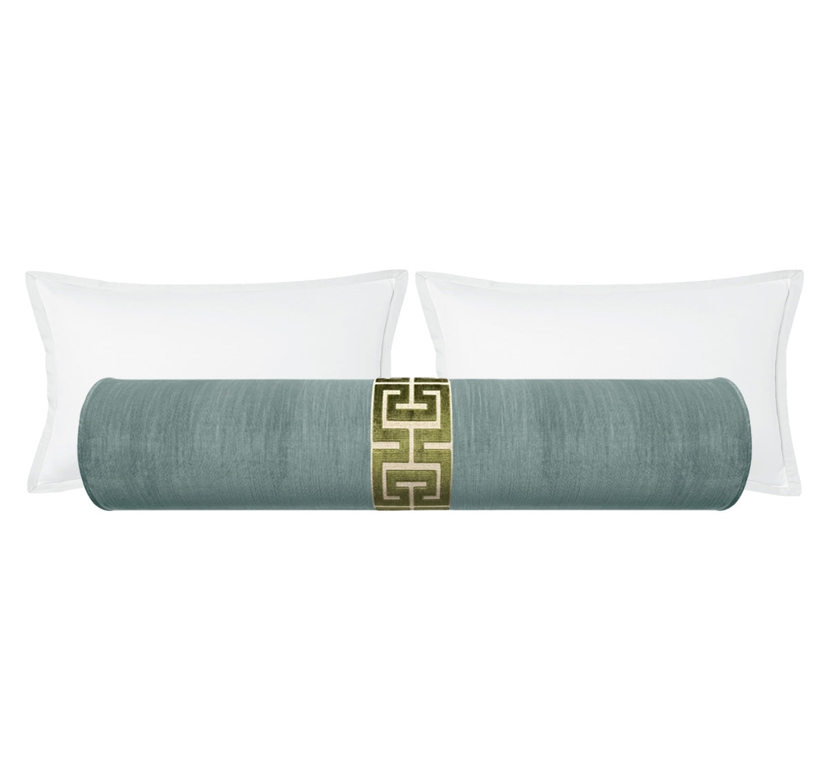 THE BOLSTER :: STRIE VELVET // CERULEAN BLUE + GREEK TRIM - TWIN // 9" X 24" / Olive / 1 pieces (Centered) - Image 0