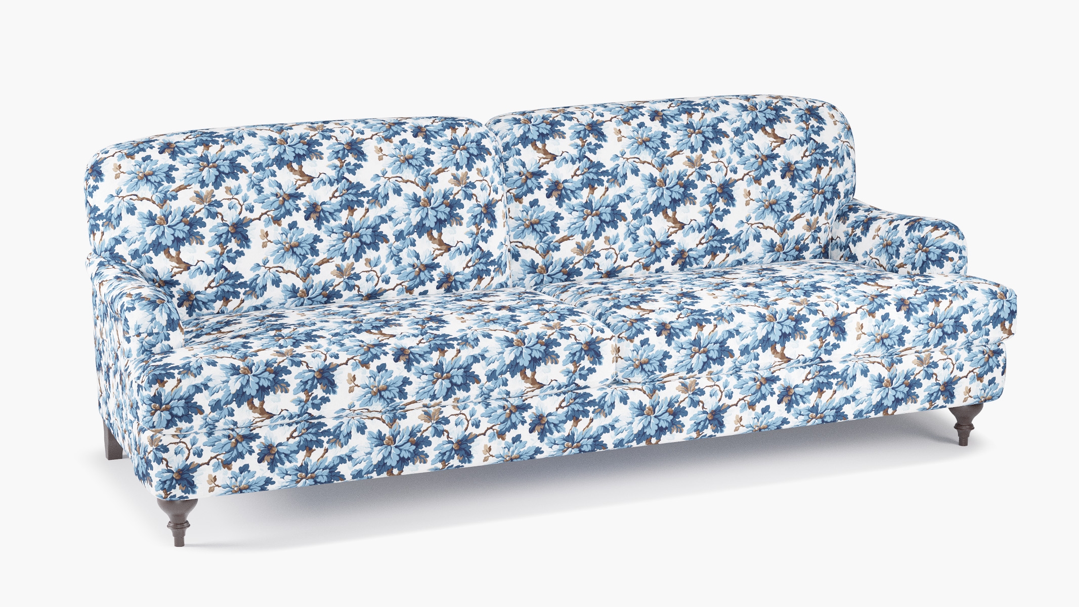 English Roll Arm Sofa, Delft Woodland, Espresso Turned Wood Leg - Image 1