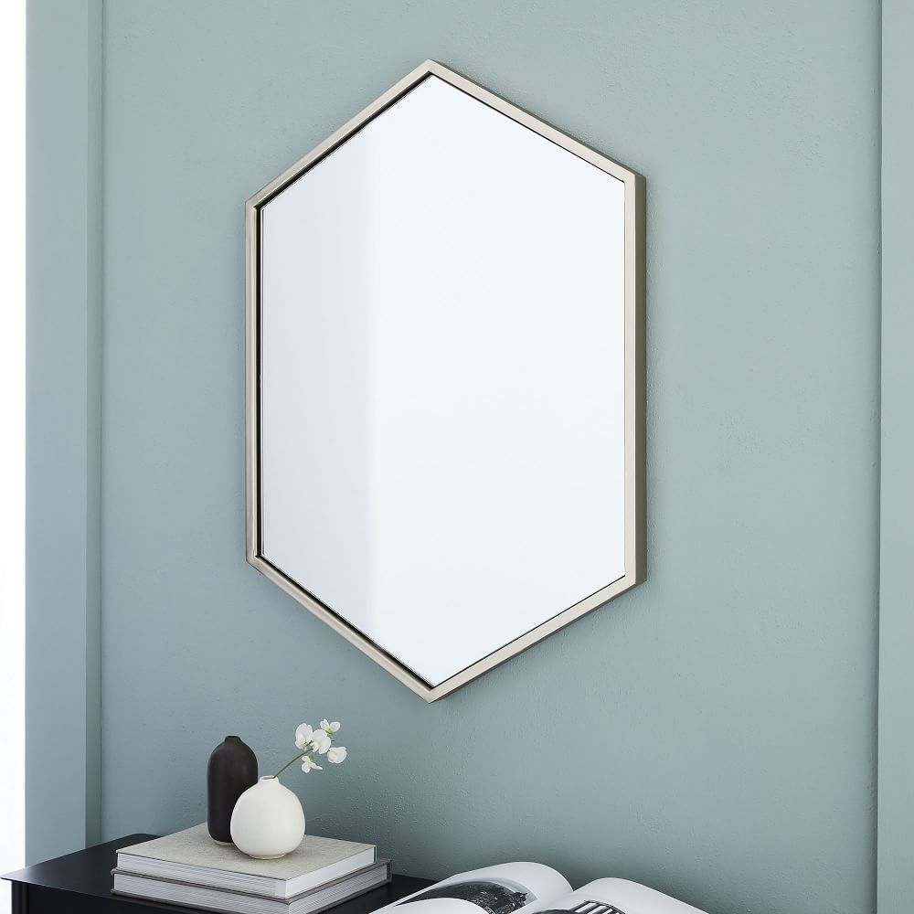 Metal Framed Hexagon Wall Mirror, Brushed Nickel - Image 0