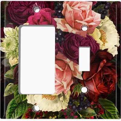 Metal Light Switch Plate Outlet Cover (Flower Rose Red White 2 - (L) Single GFI / (R) Single Toggle) - Image 0