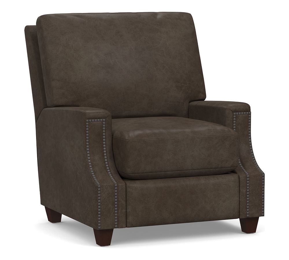 James Square Arm Leather Power Tech Recliner, Down Blend Wrapped Cushions, Statesville Wolf Gray - Image 0