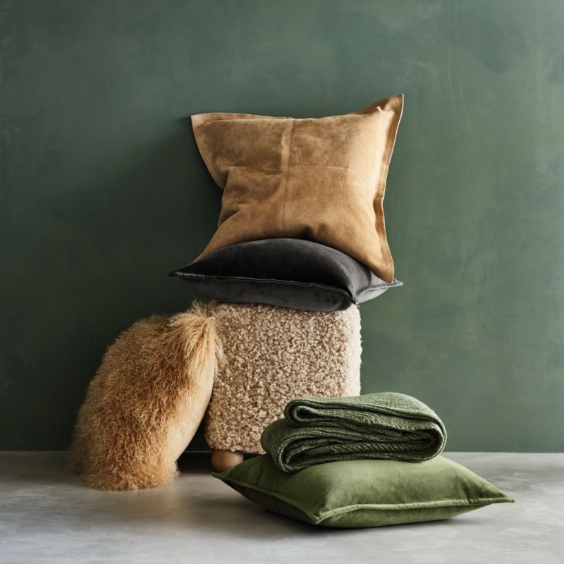 Hyde Pieced Suede 23x23 Camel Tan Throw Pillow Cover - Image 1