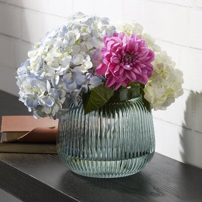 Scott Living Oasis Glass Corrugated Vase, 6-Inch, Green - Image 0