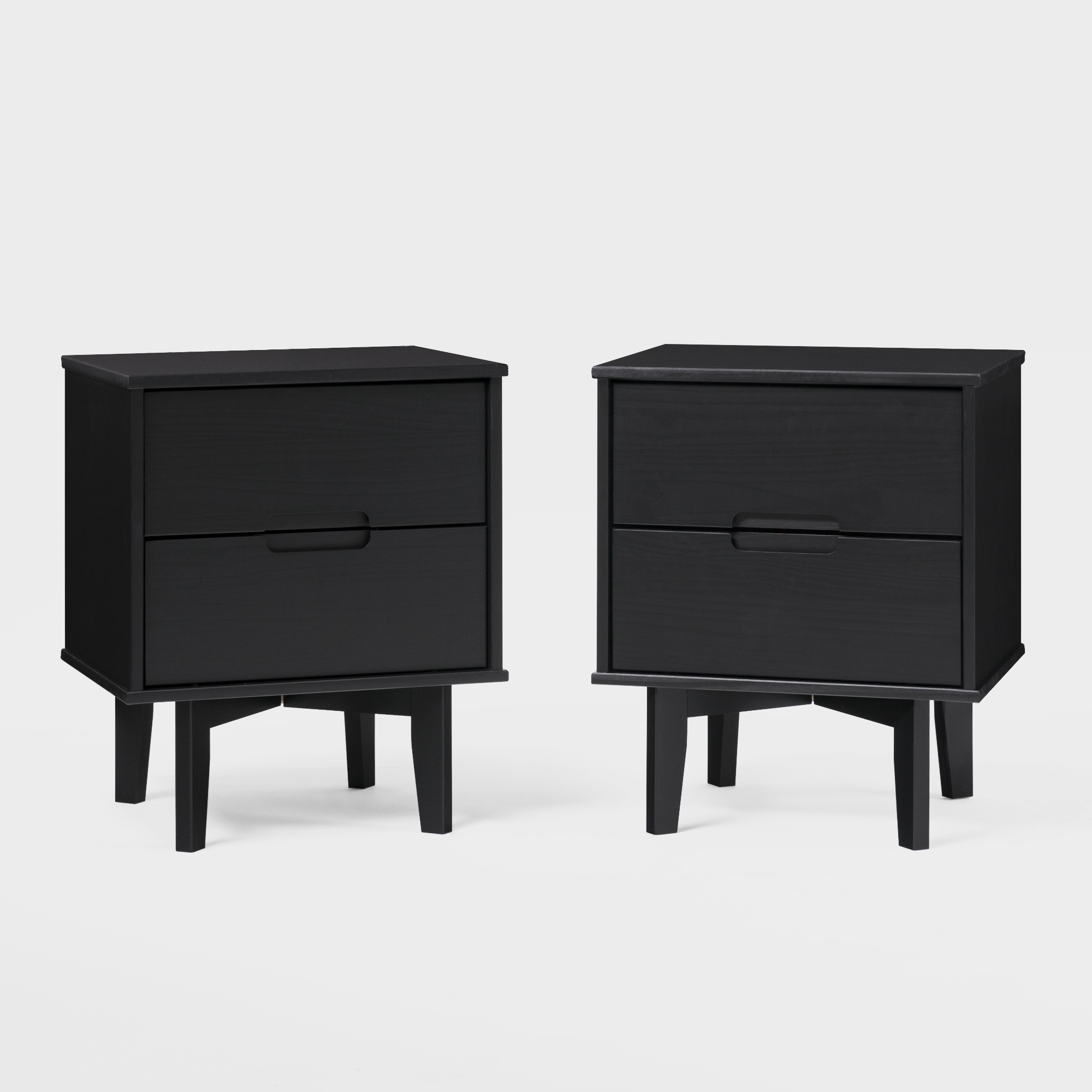 2-Drawer Groove Handle Solid Wood Nightstand - 2PK - Black - Image 1