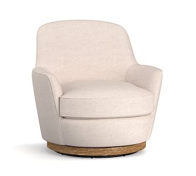 Larkin Upholstered Swivel Armchair, Polyester Wrapped Cushions, Performance Chateau Basketweave Oatmeal - Image 0