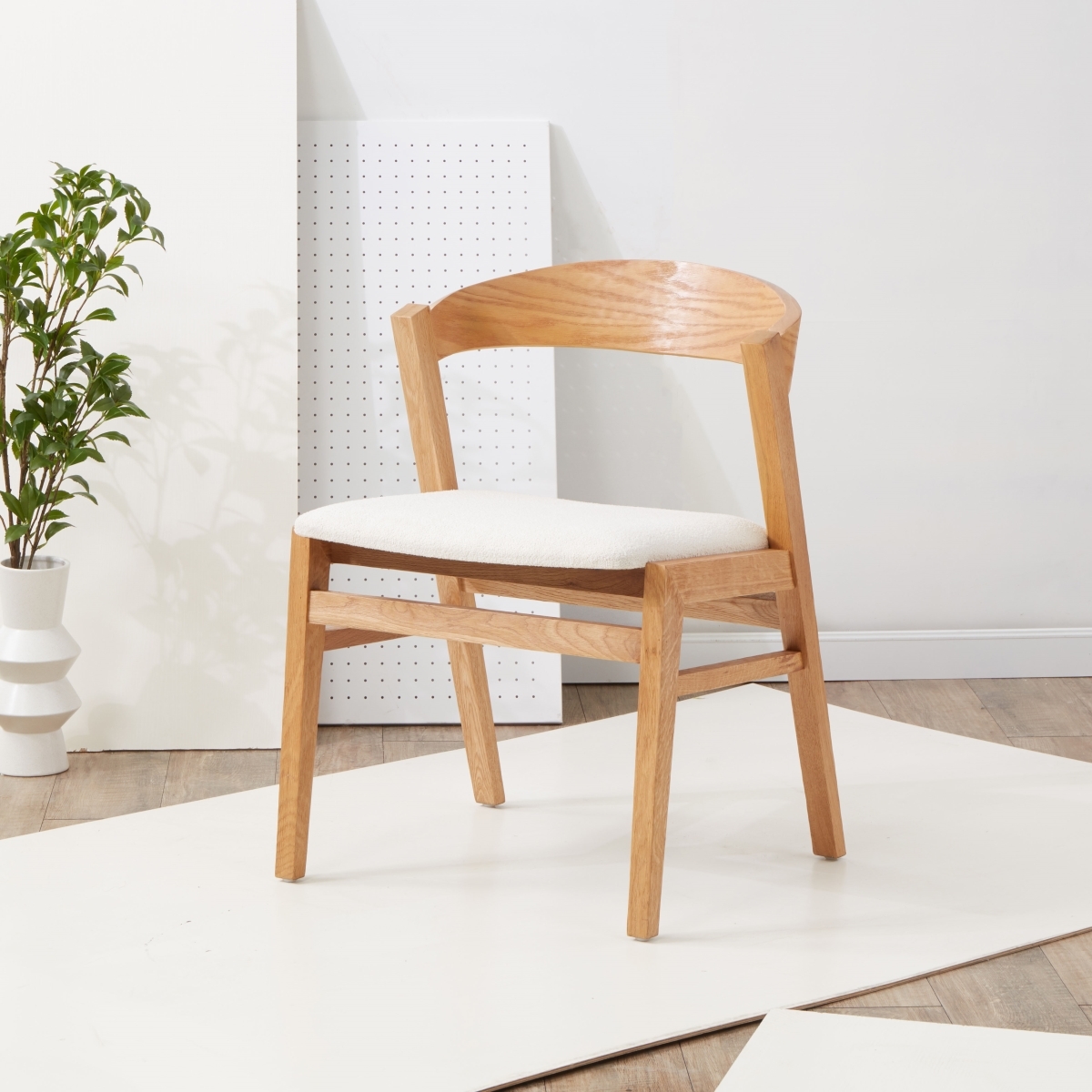 Abigayle Wood And Boucle Dining Chair - Ivory/Natural - Image 1