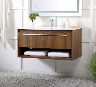 Evanna Single Sink Floating Vanity Cabinet, 1 Drawer, Walnut Brown, 24" - Image 4