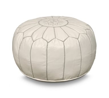 Nadia Moroccan Leather Pouf, White - Image 3