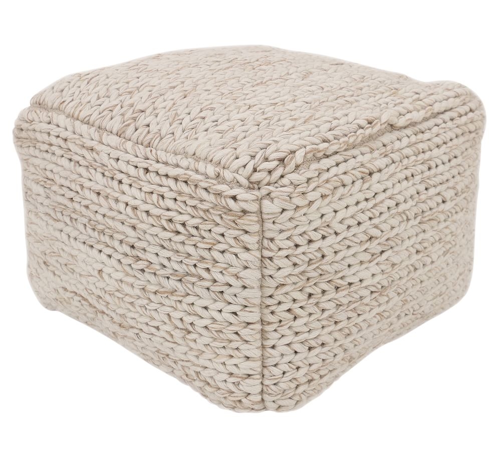 Sweater Knit Pouf, 17 x 17 x 18", Ivory - Image 0