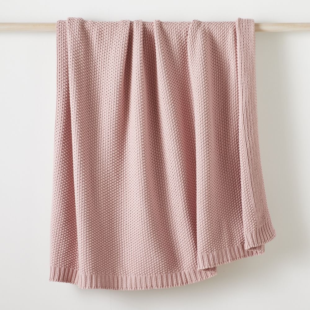 Cotton Knit Throw, Pink Stone, 50"x60" - Image 0