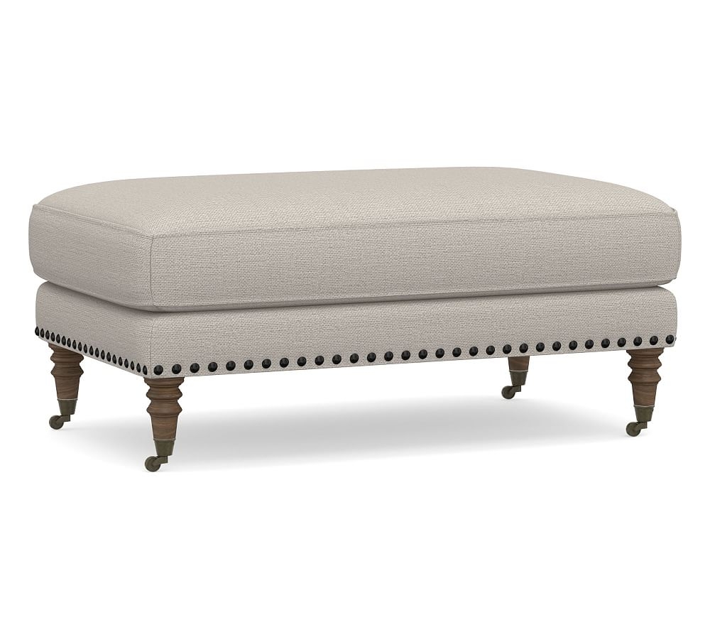 Tallulah Upholstered Ottoman, Polyester Wrapped Cushions, Chunky Basketweave Stone - Image 0