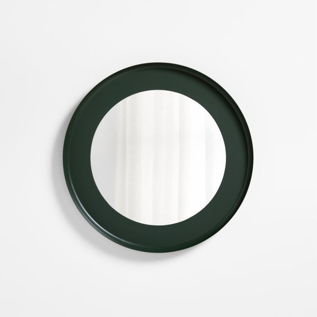 Nello Olive Green Metal 24" Round Wall Mirror - Image 0