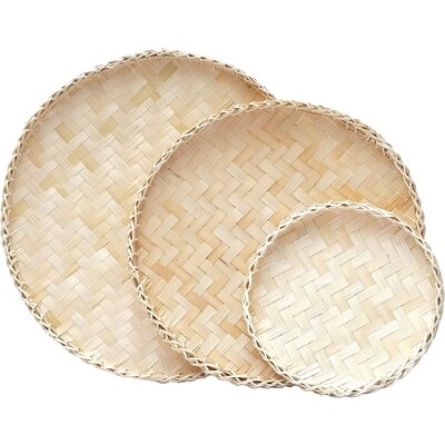 Set 3 Of Bamboo Woven Round Basket Tray, Handwoven African Wall Baskets, Rustic Wood Decorative Serving Tray For Breakfast, Drinks, Snack, Coffee Table - Image 0