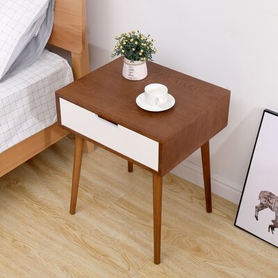 Shallow Fraxinus Mandshurica/white Side Coffee Table Bedside Table With Drawer 22.5" H - Image 0