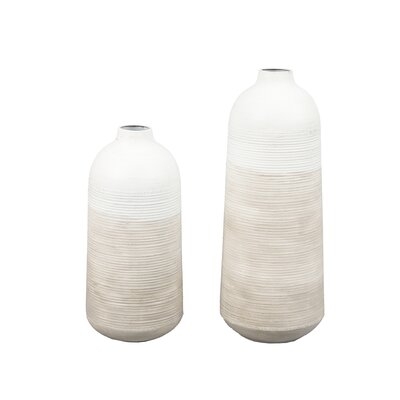 Gradient Metal Vases, Tan & White, Set of 2 - Image 0