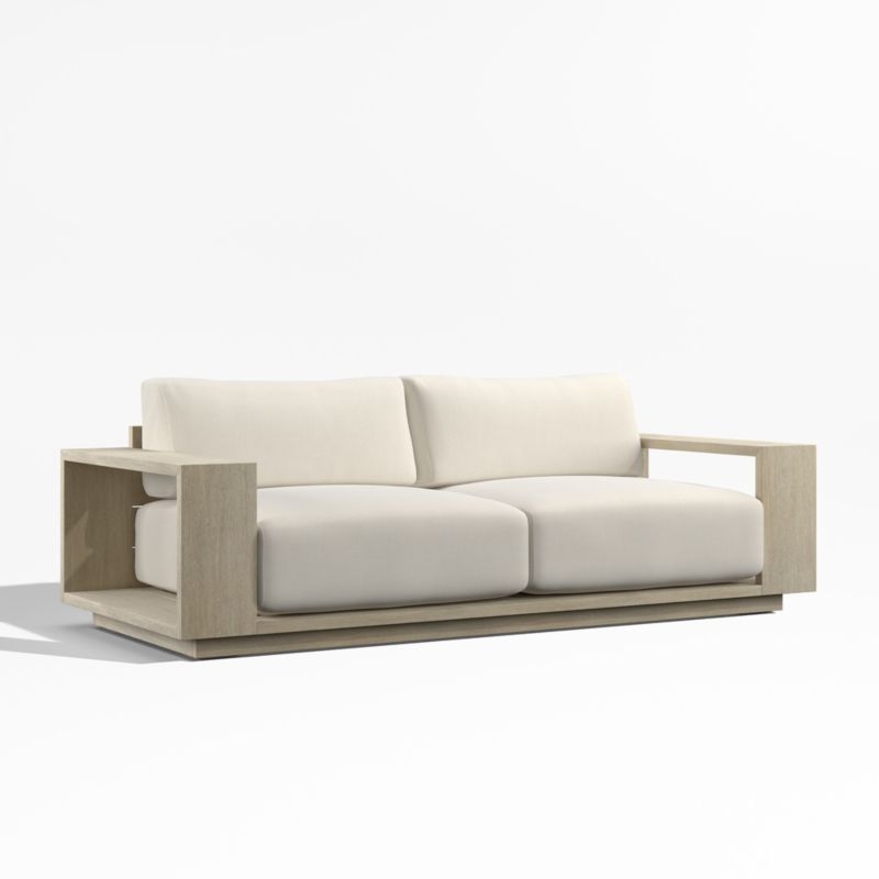 Mallorca 85" Wood Outdoor Sofa with Cast Shale Brown Sunbrella ® Cushions - Image 2