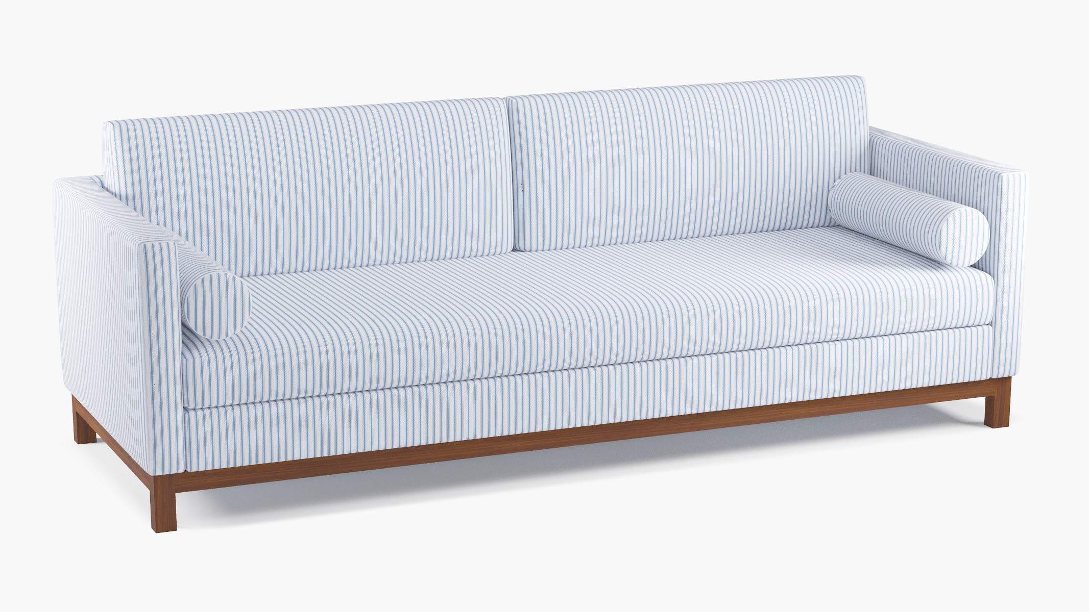 Tailored Tuxedo Sofa, Cornflower Classic Ticking Stripe, Walnut Wood Rail - Image 1