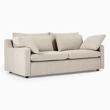 Harmony Swoop Arm 76" Sofa, Down Fill, Performance Washed Canvas, Natural, Dark Walnut - Image 3