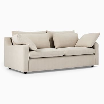 Harmony Swoop Arm 92" Sofa, Performance Basket Slub, Pearl Gray, Walnut - Image 3