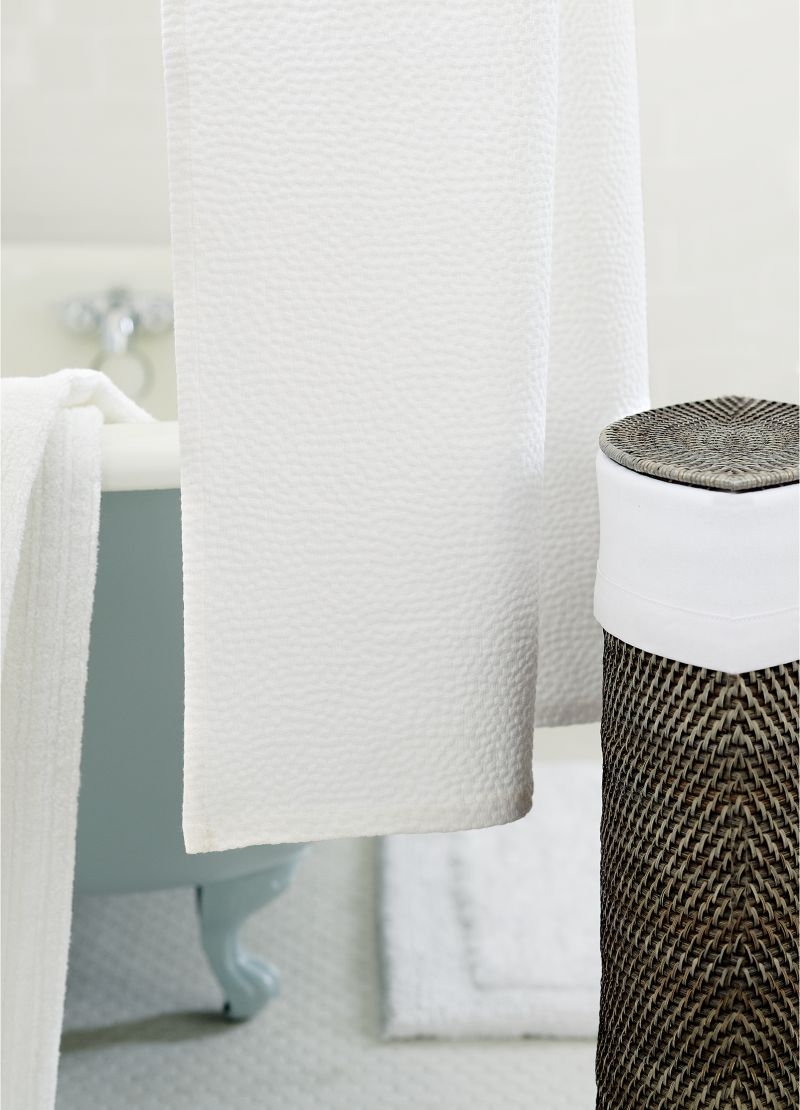 Extra-Long Organic Cotton Pebble Matelassé White Shower Curtain - Image 1