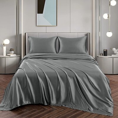 Silky Soft Satin Bed Sheets, 1 Deep Pocket Fitted Sheet + 1 Flat Sheet + 2 Pillowcases - Image 0