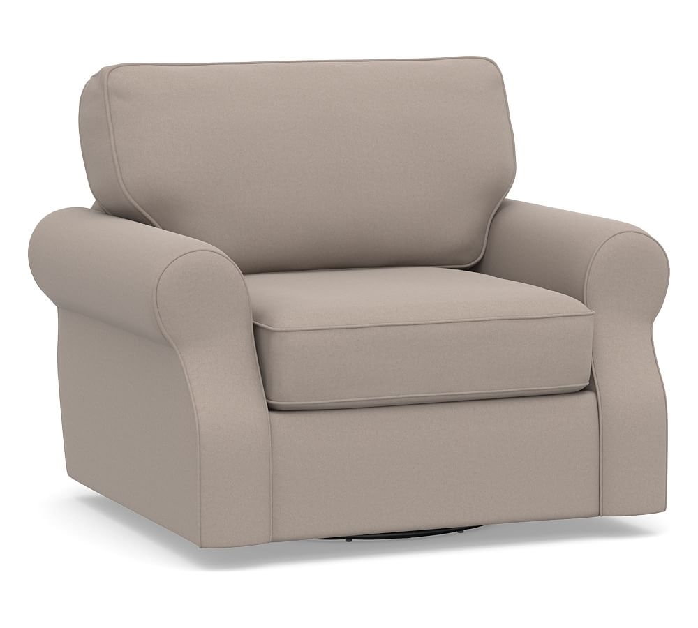 SoMa Fremont Roll Arm Upholstered Swivel Armchair, Polyester Wrapped Cushions, Performance Everydayvelvet(TM) Carbon - Image 0