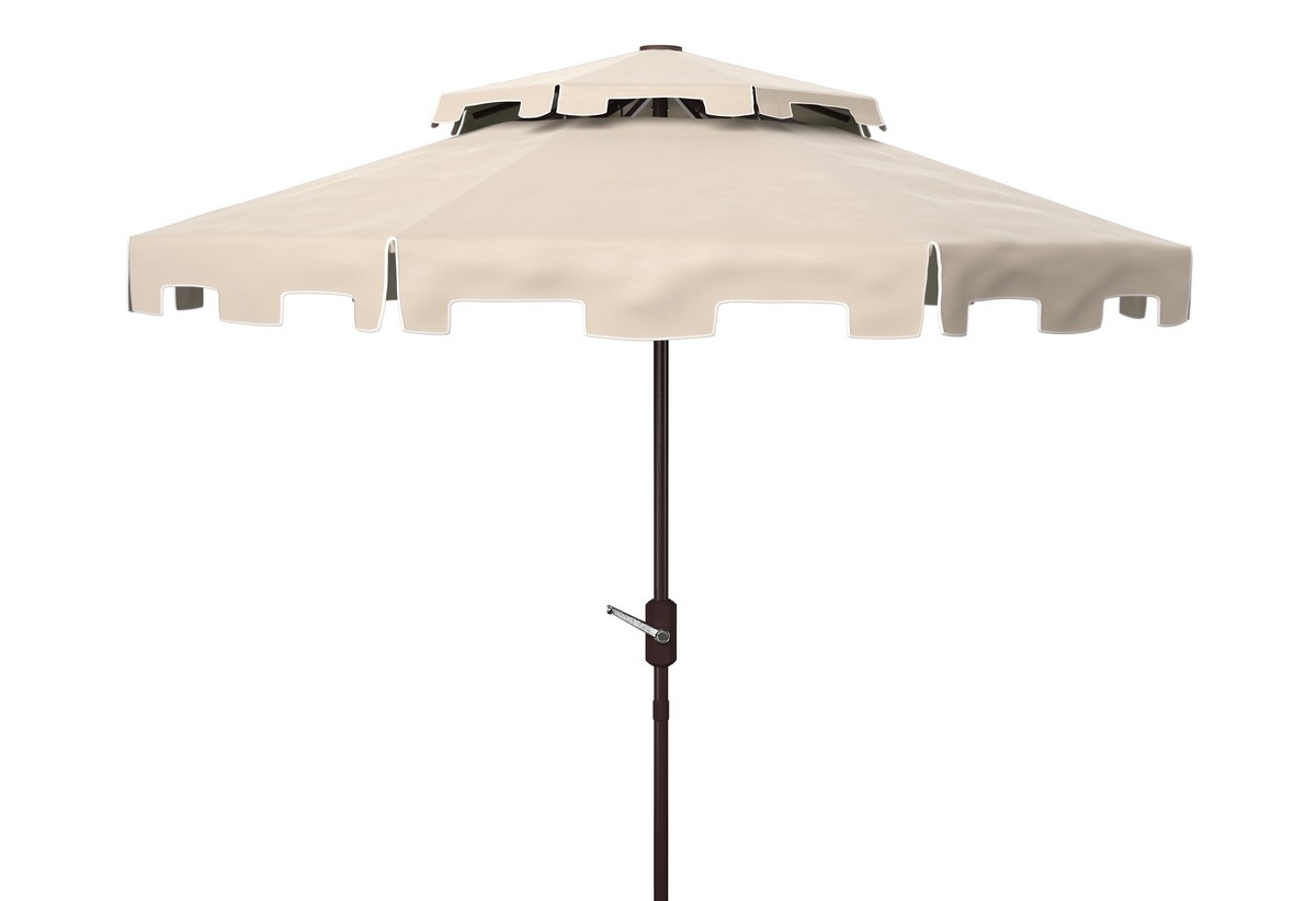 Zimmerman 9Ft Doubletop Umbrella - Beige/White - Safavieh - Image 0