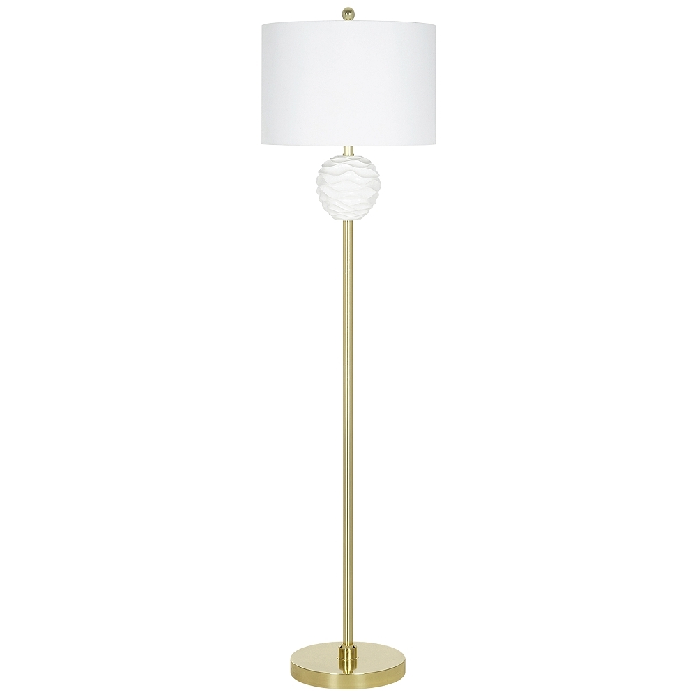White Ruffle Textured and Brass Metal LED Floor Lamp - Style # 82H99 - Image 0