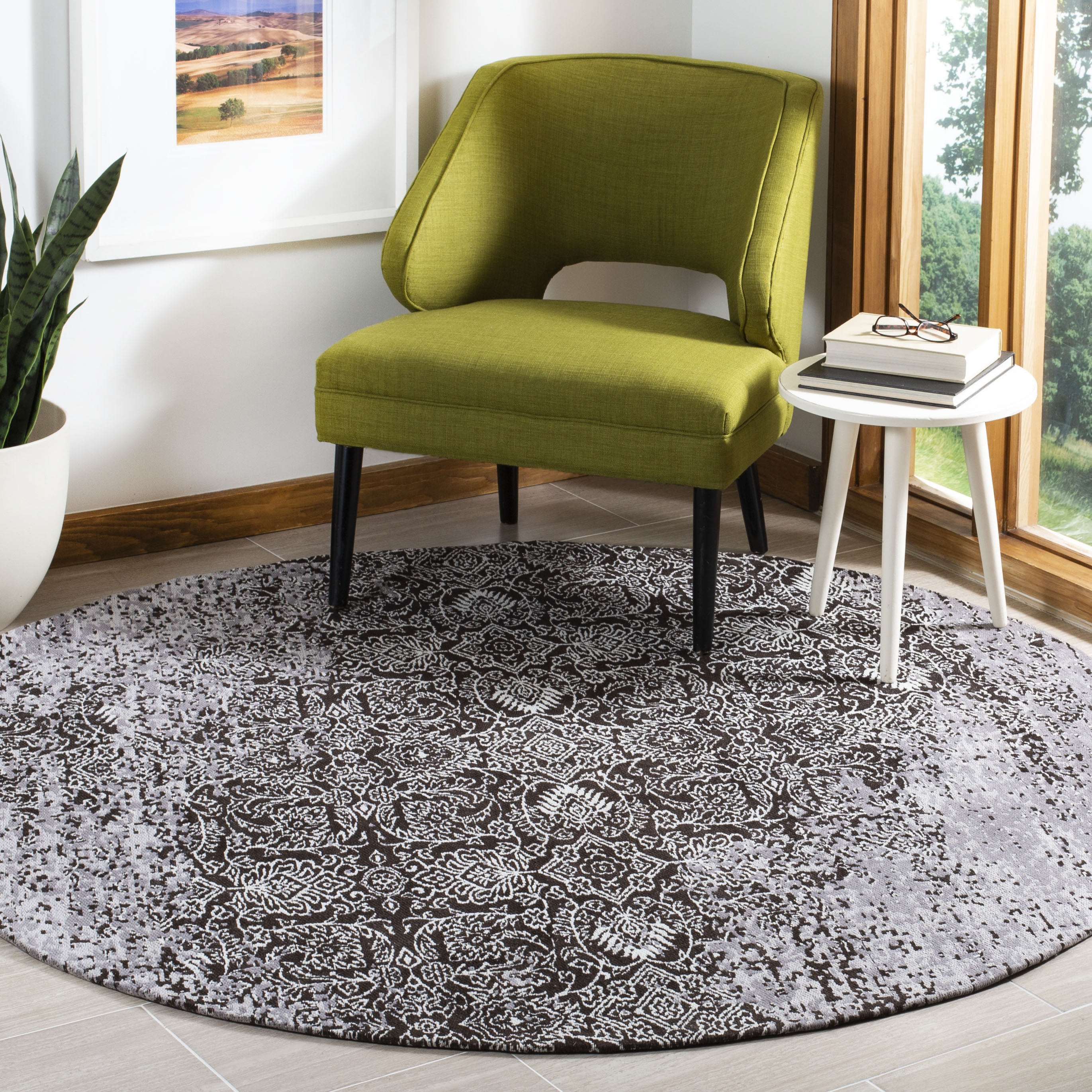 Arlo Home Woven Area Rug, CLV224B, Silver/Brown,  6' X 6' Round - Image 1