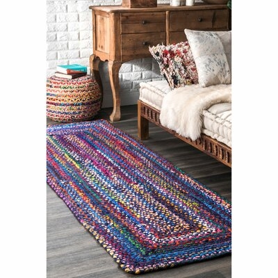 Crepuscolo Striped Handmade Braided Cotton Blue Area Rug - Image 0