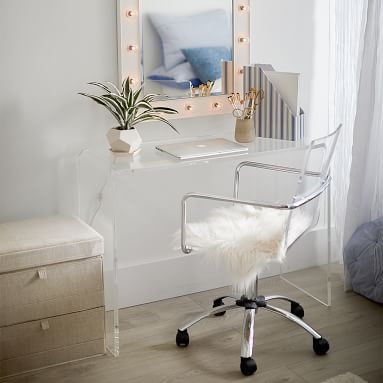 Paige Acrylic Swivel Desk Chair, Silver - Image 1