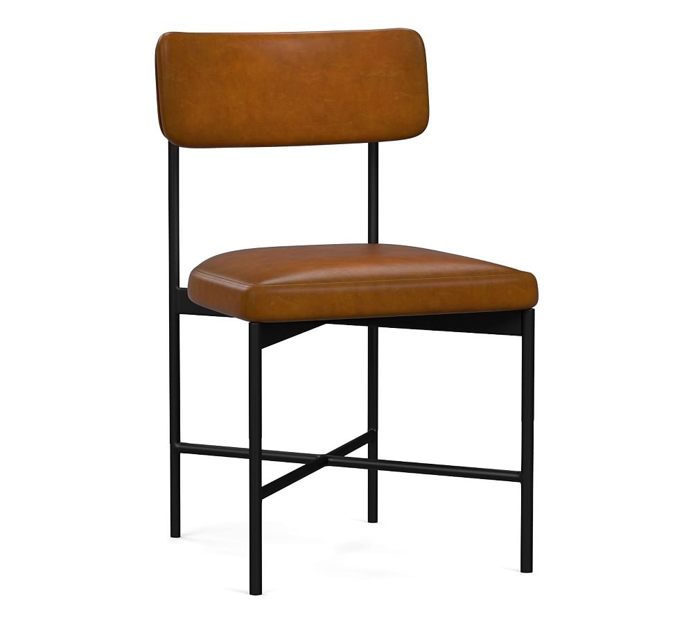 Maison Leather Side Dining Chair, Bronze Leg, Nubuck Camel - Image 0
