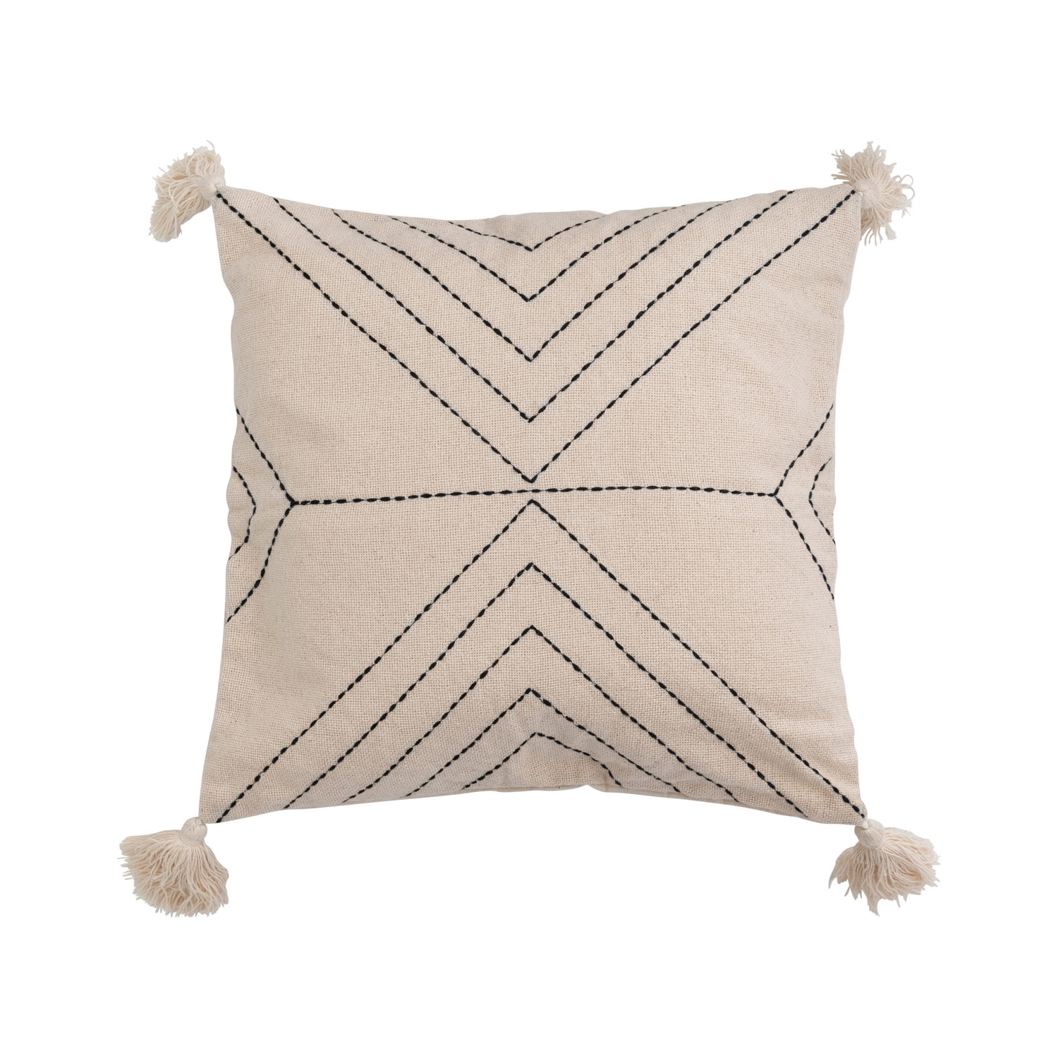 Cotton Blend Embroidered Pillow with Tassels - Image 0