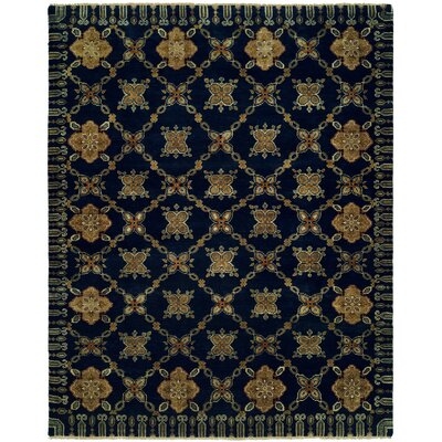 Herzog Geometric Hand Knotted Wool Navy Area Rug - Image 0