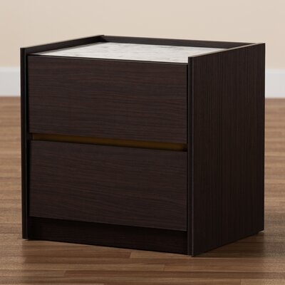 Latitude Run® Studio Walker Modern And Contemporary Dark Brown And Gold Finished Wood Nightstand With Faux Marble Top - Image 0