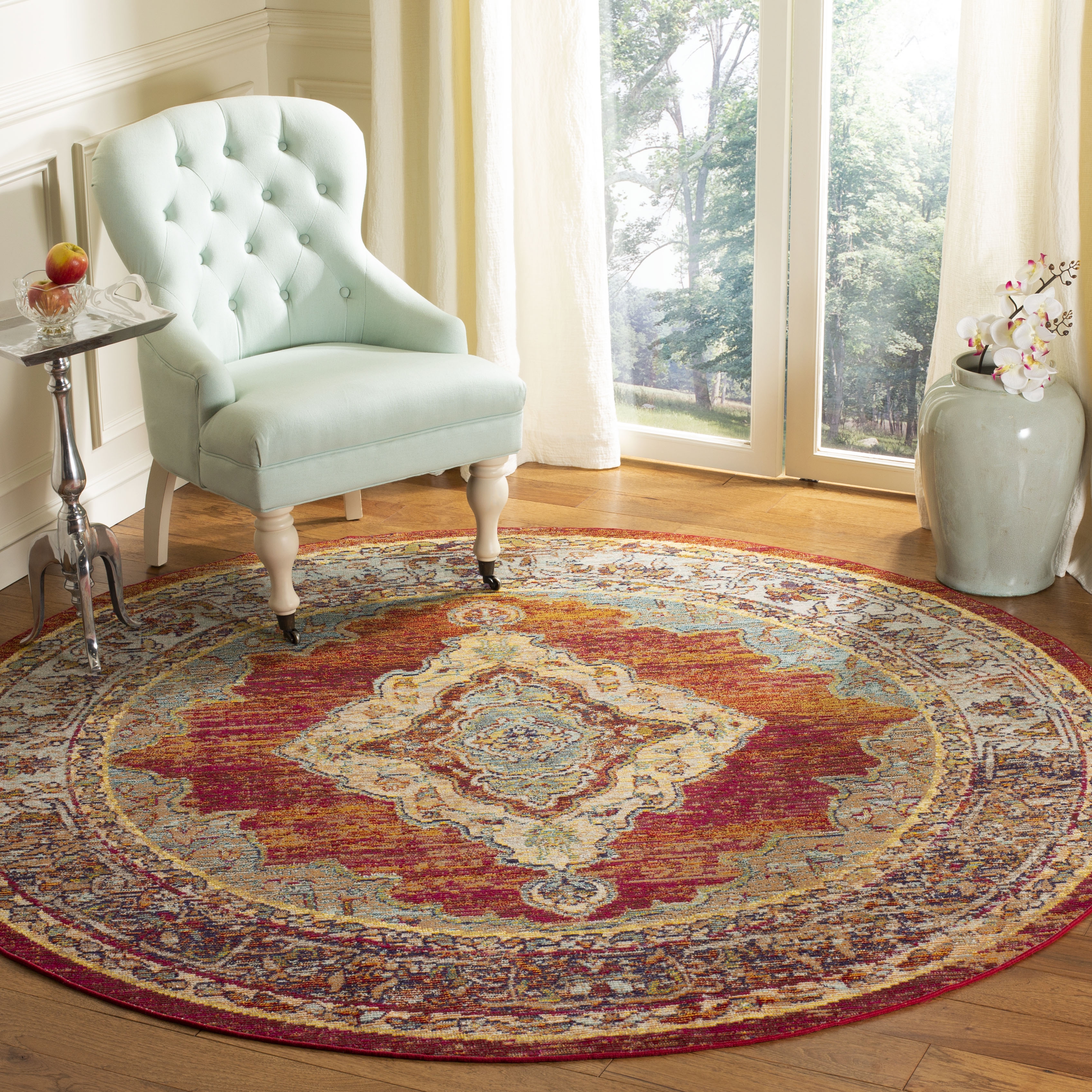 Arlo Home Woven Area Rug, CRS500A, Orange/Light Blue,  7' X 7' Round - Image 1