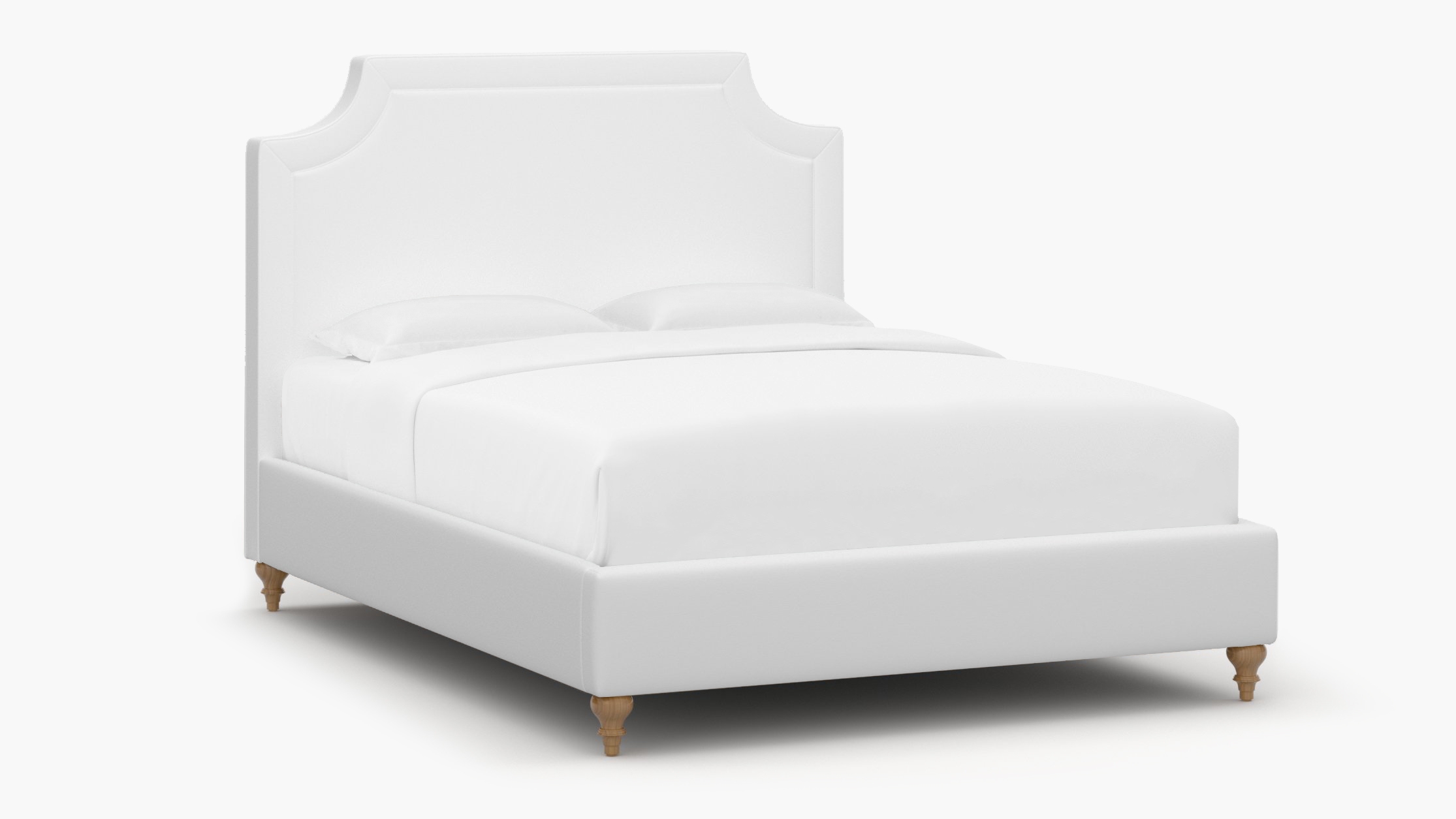 Deco Bed, White Twill, Natural Traditional Turned Leg, King - Image 1