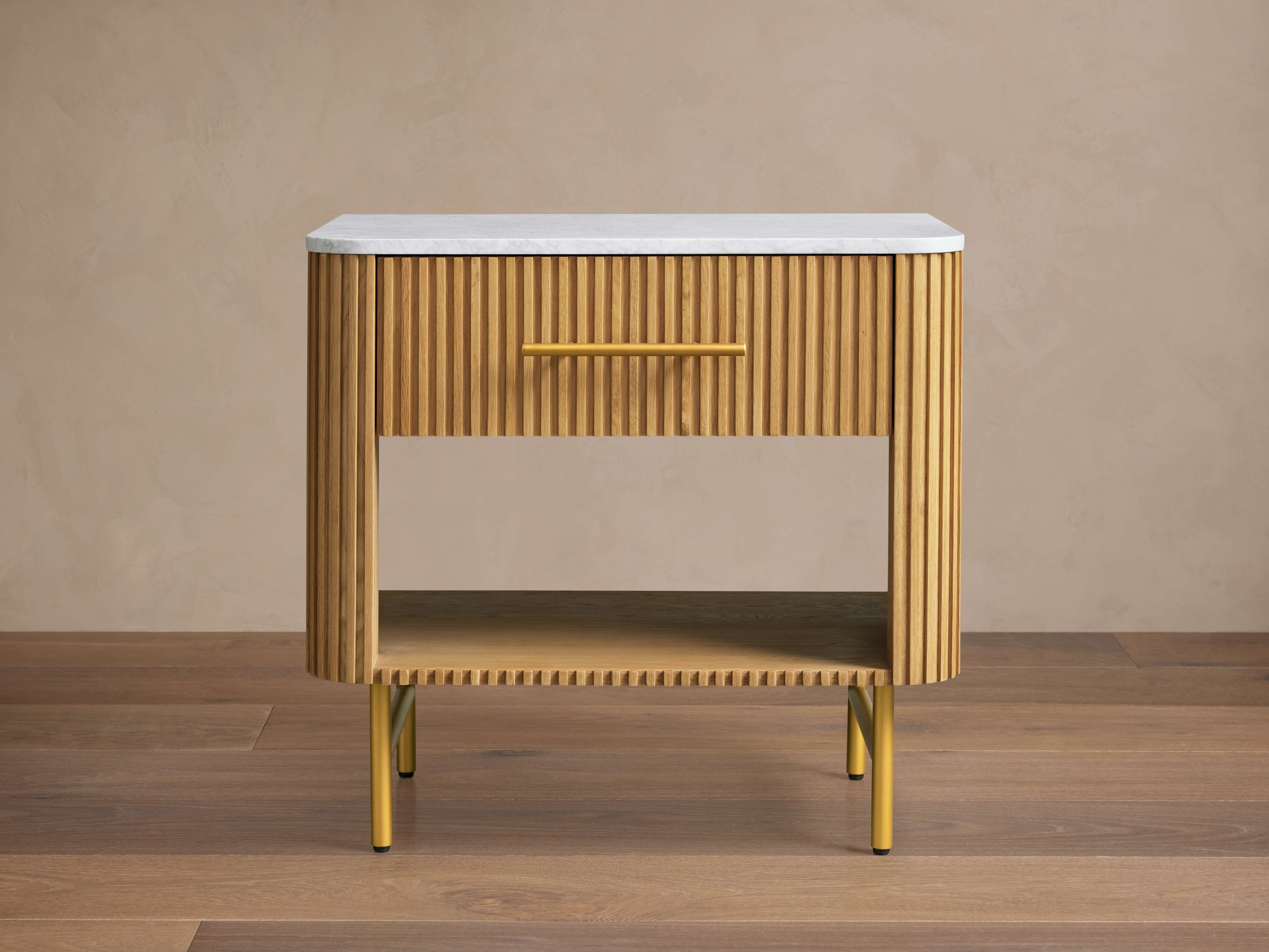 Finnley Open Nightstand in Stone 26" Natural  Honey/Carrara - Image 0