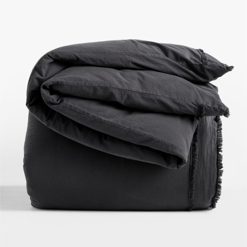 Favorite Washed Organic Cotton Midnight Navy Blue Eyelash Full/Queen Duvet Cover - Image 3