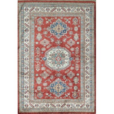 One-of-a-Kind Hand-Knotted Kazak Red 4'11" x 6'10" Wool Area Rug - Image 0