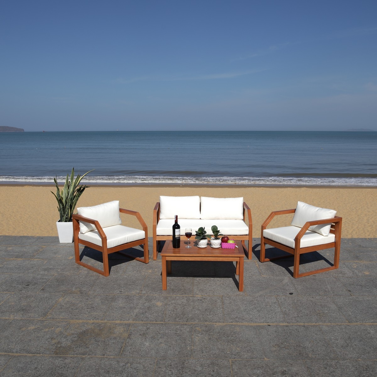 Dren 4 Pc Living Set - Natural/Beige - Safavieh - Image 1