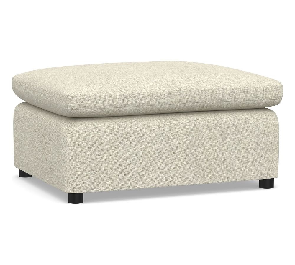 Bolinas Upholstered Ottoman, Down Blend Wrapped Cushions, Performance Heathered Basketweave Alabaster White - Image 0