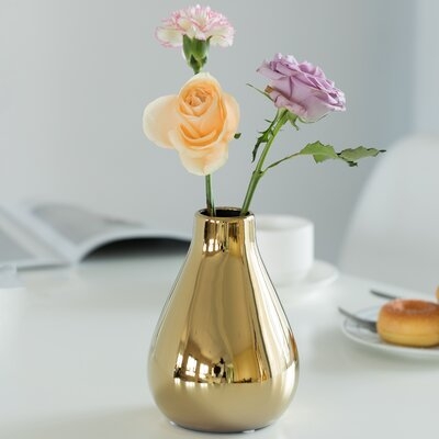 7" H Decorative Ceramic Modern Centerpiece Table Flower Vase, Gold - Image 0
