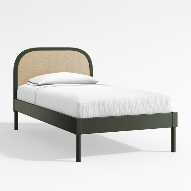 Maren Olive Green Cane Wood Kids Twin Bed - Image 0