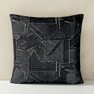 Linear Cut Velvet Pillow Cover, 20"x20", Black - Image 0