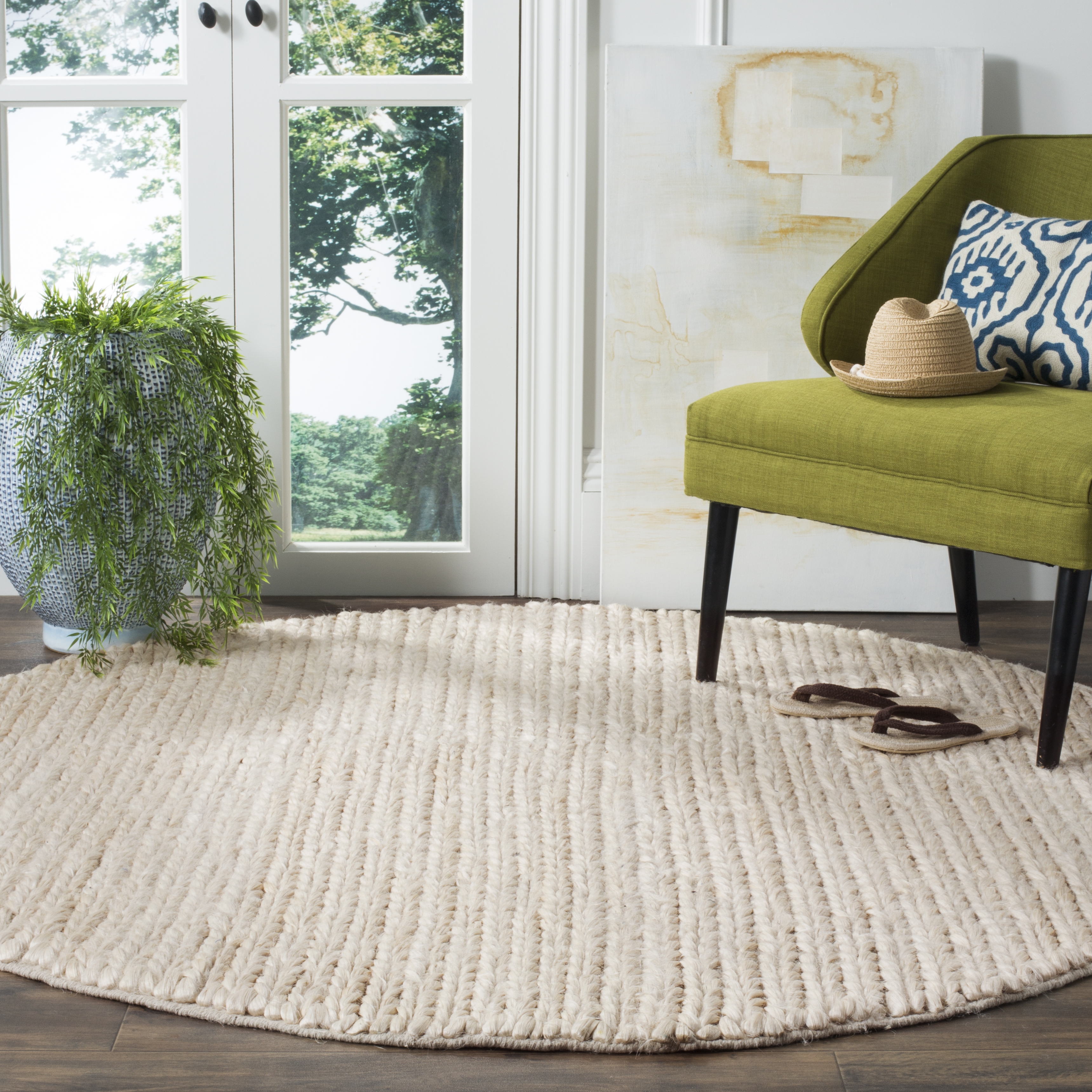 Safavieh Hand Woven Area Rug, NF520A, Ivory,  6' X 6' Round - Image 1