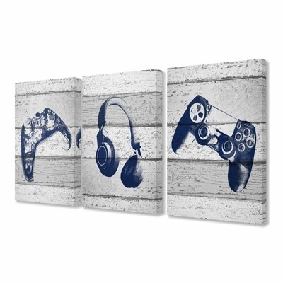 Farris Video Gamer Controllers Headset Graphics on Planks 3 Piece Set by Daphne Polselli Kids Wall Décor - Image 0