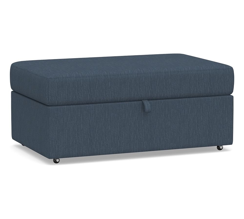 Big Sur Upholstered Storage Ottoman with Pull Out Table, Down Blend Wrapped Cushions, Performance Heathered Tweed Indigo - Image 0